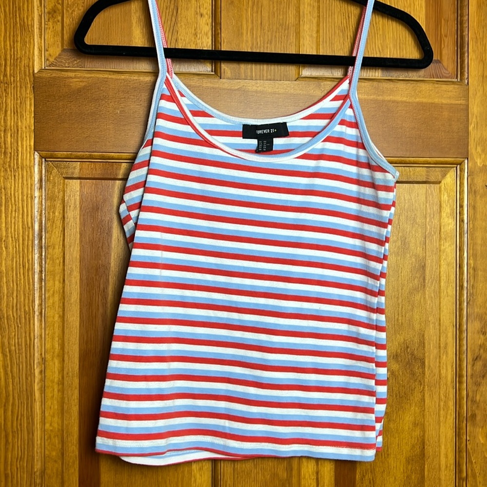 Women's Size 0X Forever 21 Cropped Cami Striped Red, White, Blue